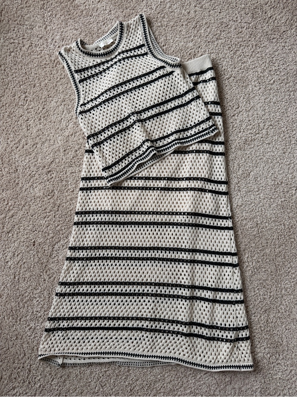 Solitaire Cream and Black Striped Maxi Top and Skirt